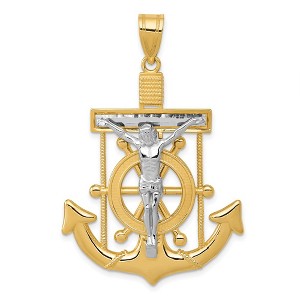 Black Bow Jewelry 14k Two Tone Gold Diamond-cut Mariner's Crucifix Cross Pendant - 1 of 4