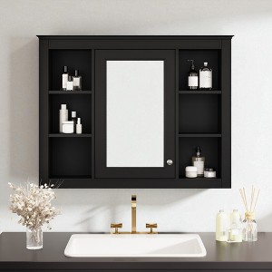 35'' x 27.5'' Medicine Cabinet, Wall Mounted Bathroom Storage Cabinet with Mirror, Modern Wall Cabinet with Concealed & Open Shelves - 1 of 4