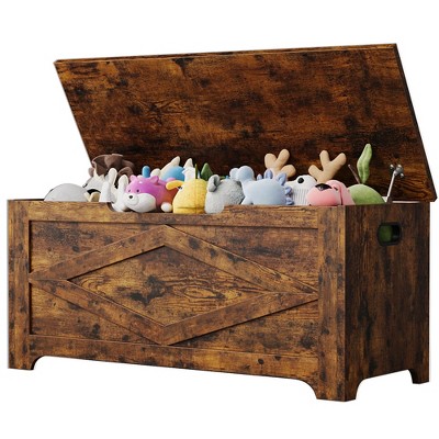 39.4in / 23.6in Storage Chest, Wooden Storage Bench With 2 Safety Hinges, Easy Assembly, Large Toy Chest for Entryway, Living Room, Bedroom