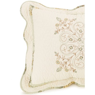 Standard Vintage Treasure Sham Ivory - Mary Jane's Home: Floral Cotton Pillow Sham, Machine Washable, 140 Thread Count