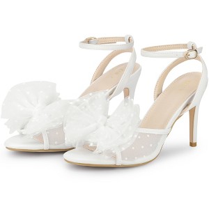 BLISSFUL STEP Women's Mesh Bow Ankle Slingback Strap Heeled Sandals - 1 of 3