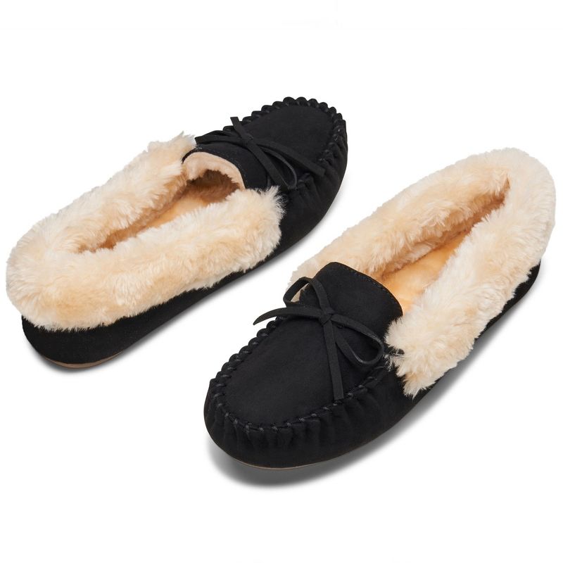Alpine Swiss Leah Womens Shearling Moccasin Slippers Faux Fur Slip On House Shoes, 4 of 6
