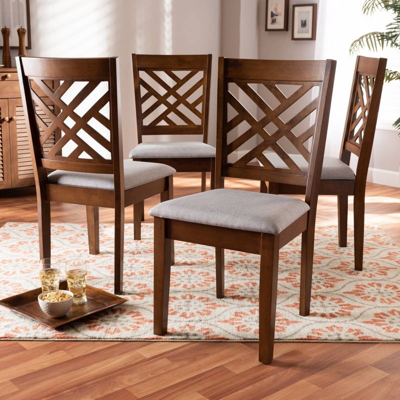 Set of 4 Caron Fabric Upholstered Wood Dining Chair Set Gray/Walnut - Baxton Studio: Elegant Comfort, Foam Padded, Cut-Out Back, 5 of 8