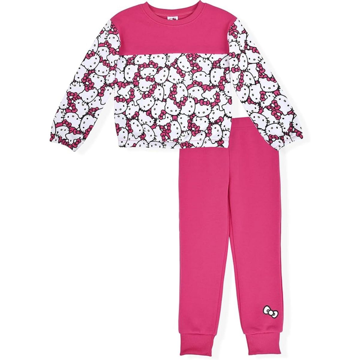 Hello Kitty Little Girls' 2-Piece Fleece Crew Neck Sweatshirt and Jogger Set
