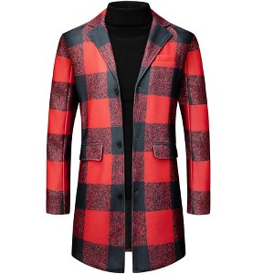Lars Amadeus Men's Notch Lapel Single Breasted Color Block Plaid Overcoat - 1 of 4