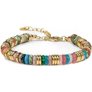 Colorful 18K Gold Plated Bracelets for Women with Beaded Stone Design, Stack Bangle Jewelry Set for Fashion Gifts - 1 of 4