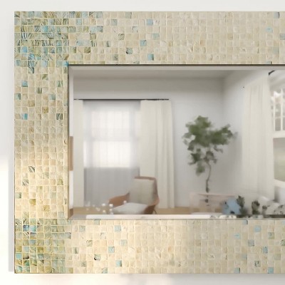 Coastal Cream Rectangular Wall Mirror with Blue Mosaic Corners