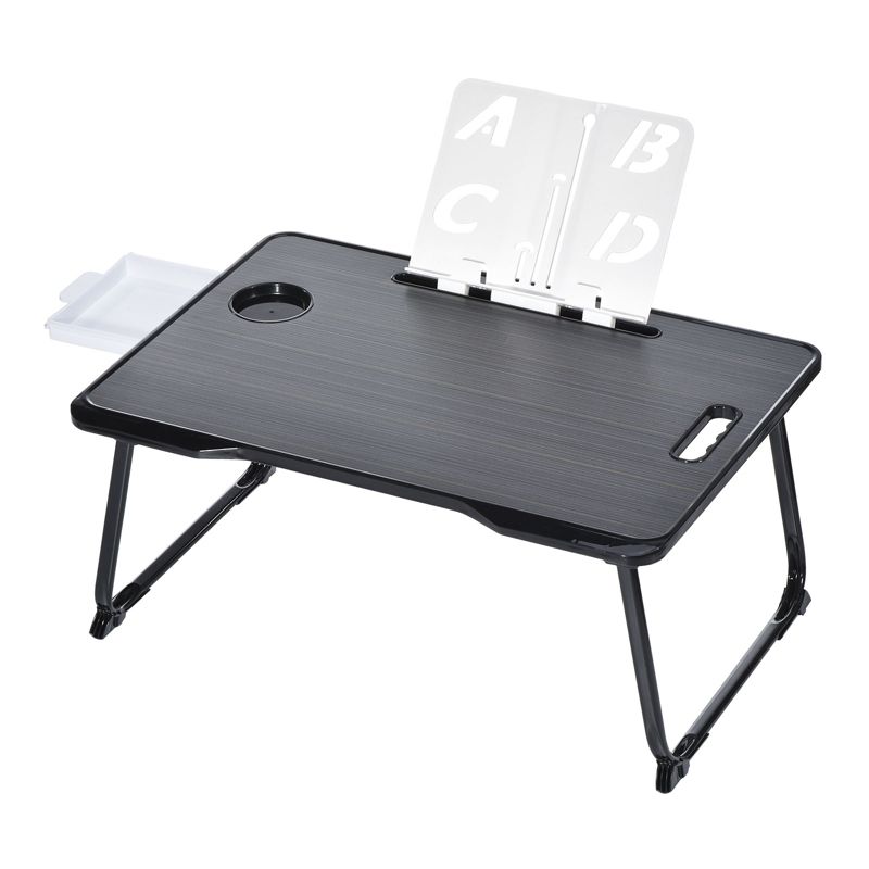 Unique Bargains Laptop Bed Desk Tray Portable Desk with Storage Drawer Reading Holder Water Slot Foldable Table, 1 of 7