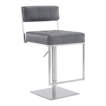 Michele Adjustable Faux Leather Stainless Steel Barstool - Armen Living