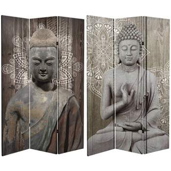 6" Double Sided Stone Buddha Canvas Room Divider Gray - Oriental Furniture