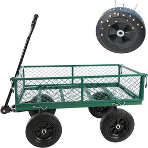 RISOKEYS Heavy Duty 660 Lbs Capacity Mesh Steel Garden Cart,4 Solid Tires with Removable Sides -Tool Cart for Gardening,Farming,Green - 1 of 4