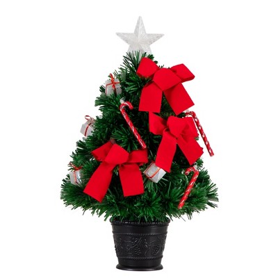 Nearly Natural 24-in Pre-Lit Fiber Optic Classic Star Topped Artificial Christmas Tree with Decorative Planter