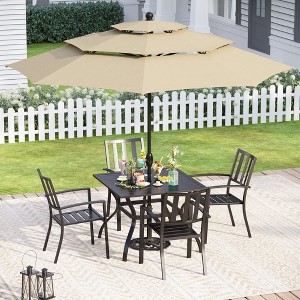Captiva Designs 6pc Patio Square Table with Steel Frame & Stackable Fixed Chairs & 10ft 3 Tier Auto-tilt Umbrella - 1 of 4