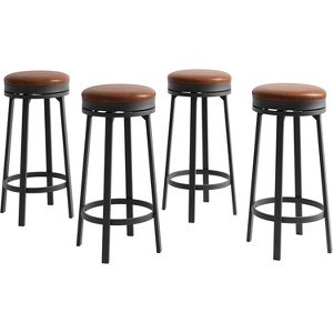 Set of 4 Modern Swivel Bar Stools, 30.7" Counter Height Round Barstools with Footrest, PU Leather Upholstered Seat & Sturdy Metal Frame - 1 of 4