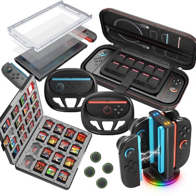 Fosmon For Nintendo Switch 2 Accessories Bundle – Carrying Case and Screen Protector, Game Card Case, Charger Charging Station, Wheels Racing Kit
