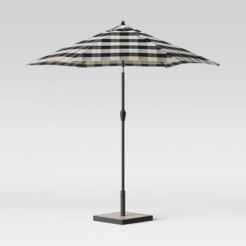 9 Round Buffalo Plaid Patio Umbrella Black Black Pole