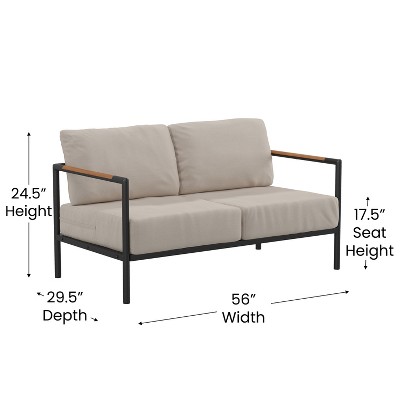 Modern Black Steel Frame Loveseat with Beige Cushions