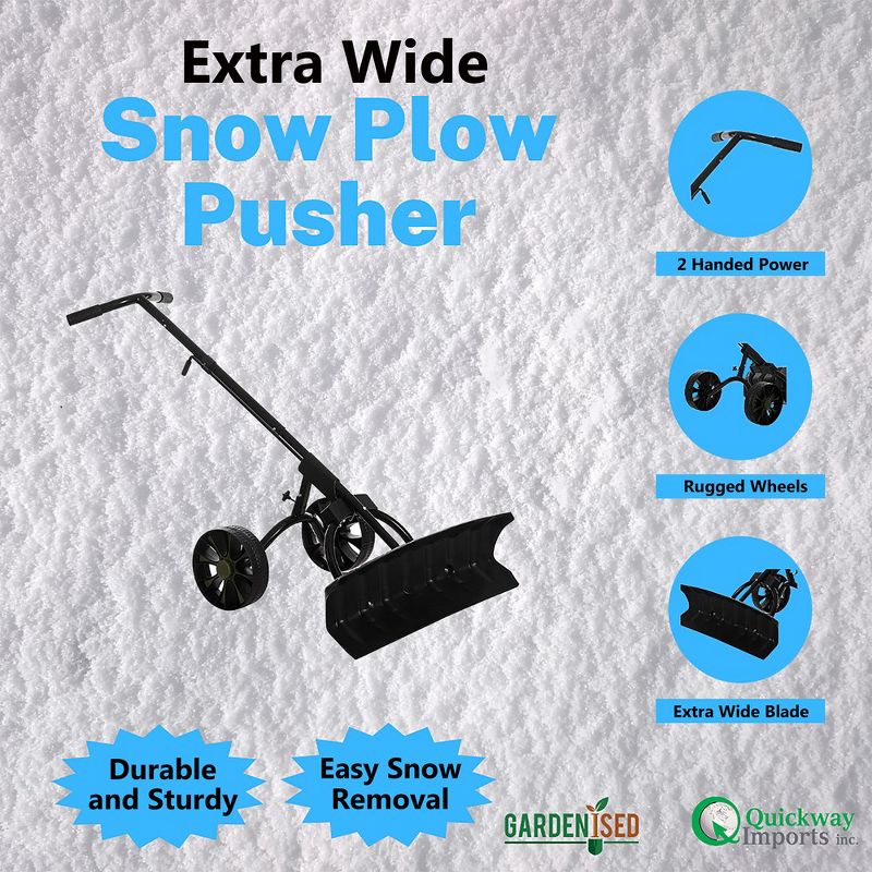 Gardenised Extra Wide 36 in. Snow Shovel Plow Pusher Remover with Large Rugged Wheels, Heavy Duty, Black, 2 of 8