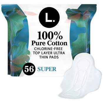 L . Pure Cotton Chlorine Free Top Layer Ultra Thin With Wing Overnight  Unscented Absorbency Pads With Wings - 36ct : Target
