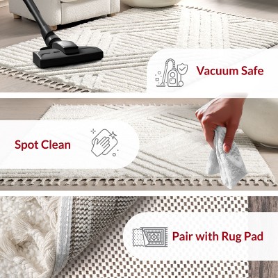 Ivory Rectangular Shag Rug with Tassels, 4' x 6'