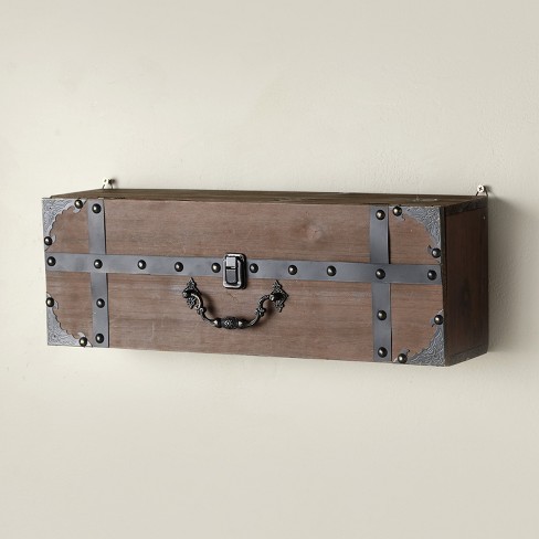 Lakeside Suitcase Wall Shelf With Distressed Look Decorative Door Handle Brown Target