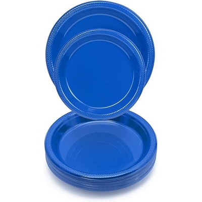 Exquisite Bulk 10 Inches Dark Blue Disposable Plastic Plate 100 Count