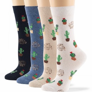 Women Cotton Calf Patterned Socks - 4 Pack - Striped, Dot, Geometric - M/L - Black, Brown, Navy | 7BIGSTARS KINGDOM - 1 of 4