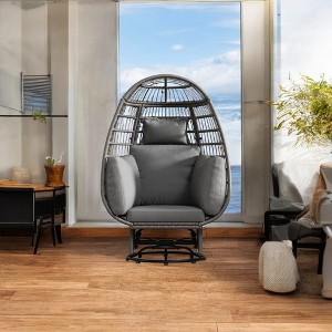 Outdoor Swivel Rocker Egg Chair with Cushions, Grey Wicker Patio Chair with 360° Rotation and Rocking Function for Garden, Balcony, and Poolside - 1 of 4