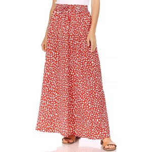 Women's 2023 Maxi Skirt - Flowy A-Line Summer Skirt with Elastic High Waist (Reg & Plus Size) Red Leopard - 1 of 4