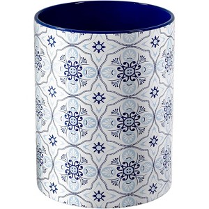 Ceramic Kitchen Utensil Holder for Countertop, Embossed Pattern Crock with Kiln-Fired Finish - 1 of 4