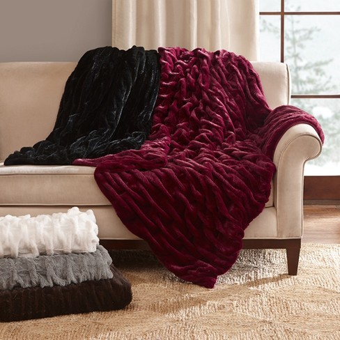 Ruched Faux Fur Throw 50"x60"