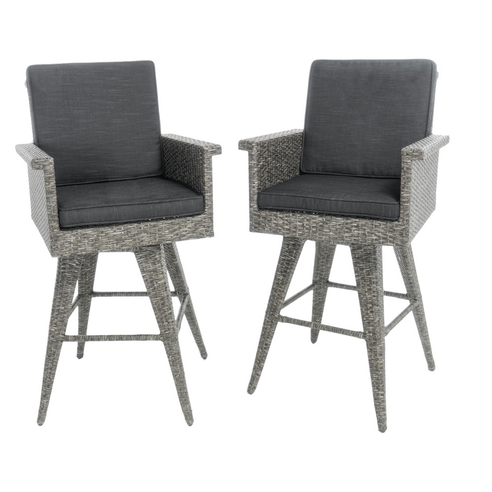 Photos - Chair Puerta Set of 2 Wicker Barstools: Cushioned, Swivel, Weather-Resistant - Christopher Knight Home
