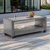 Sonkuki Patio Rectangle PE Rattan Coffee Table with HIPS Table Top - 2 of 4