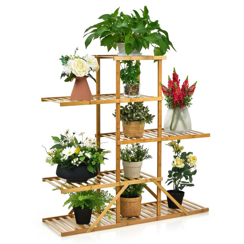 Tangkula 5 Tiers Bamboo Plant Stand for Indoor Plants Multiple Utility Shelf Free Standing Storage Rack Pot Holder Brown/Natural, 1 of 8
