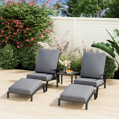 Pamapic 5-Piece Metal Outdoor Patio Sofa Seating Group Chaise Lounge with Cushions and Ottomans