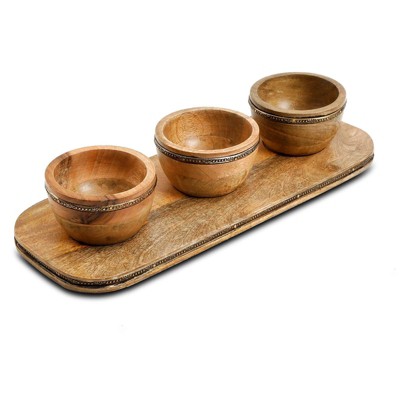  Gibson Elite 4pc Wood Condiment Bowl and Tray Set 