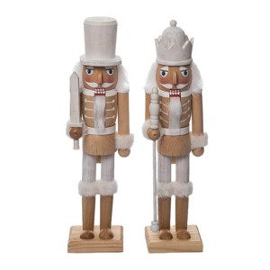 Transpac Large Wood White Rustic Nutcracker Set of 2 Christmas Home Decorations - 1 of 1