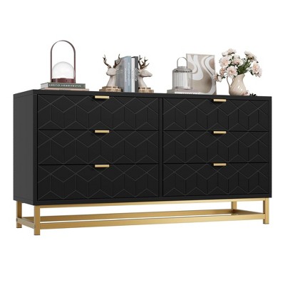 ODK 6 Drawer Dresser for Bedroom, 53.5” Large Dresser with Wide Storage, Modern Chest Organizer with Metal Legs, Chest of Drawers for Bedroom