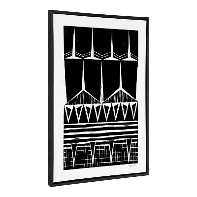 Sylvie Black and White Geometric Block Print Framed Canvas