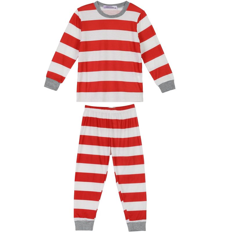 cheibear Striped Winter Xmas Christmas Family Matching Sleepwear Set Red-Stripes, 2 of 5