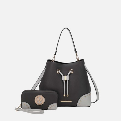 MKF Collection Bucket Bag Vegan Leather Set with Wallet, Candice | MKF Collection by Mia K - Charcoal Light Gray