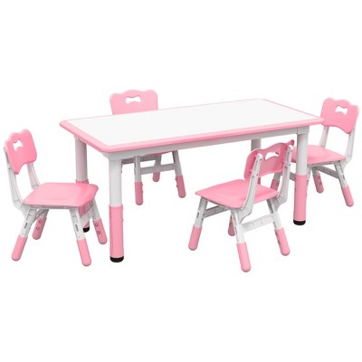 Qaba Kids Table And Chair Set With 4 Chairs, Adjustable Height, Easy To ...