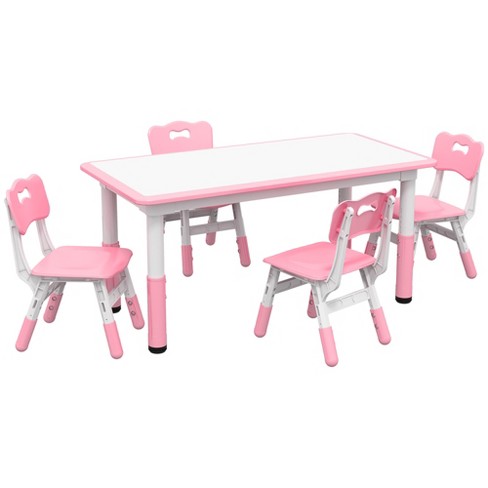 Qaba Kids Table And Chair Set With 4 Chairs, Adjustable Height