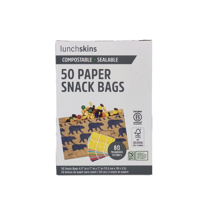 Lunchskins Compostable Food Storage Snack Bags - Bear - 50ct, 1 of 9