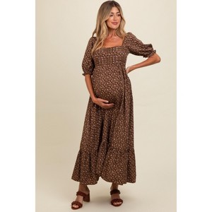 Pinkblush Mocha Floral Pleated Bodice Maternity Maxi Dress - 1 of 4
