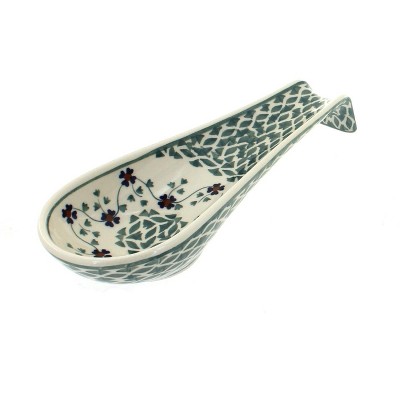 Blue Rose Polish Pottery Sage Floral Large Spoon Rest