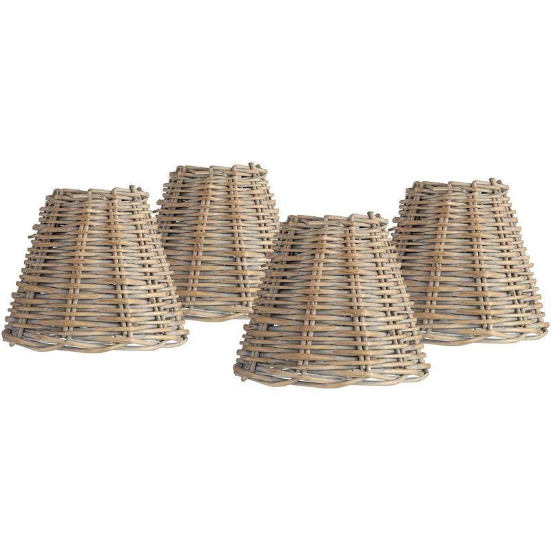 Springcrest Collection Set of 4 Lamp Shades Natural Wicker Weave Small 3" Top x 6" Bottom x 5" High Candelabra Clip-On Fitting, 1 of 7