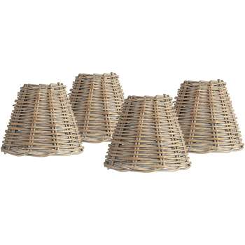 Springcrest Collection Set of 4 Lamp Shades Natural Wicker Weave Small 3" Top x 6" Bottom x 5" High Candelabra Clip-On Fitting