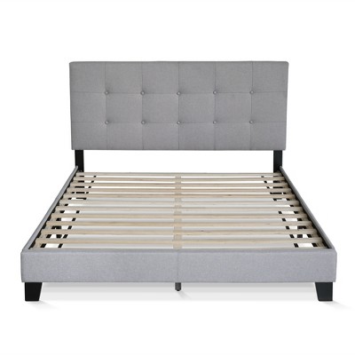 Queen Glacier Linen Upholstered Tufted Platform Bed Frame
