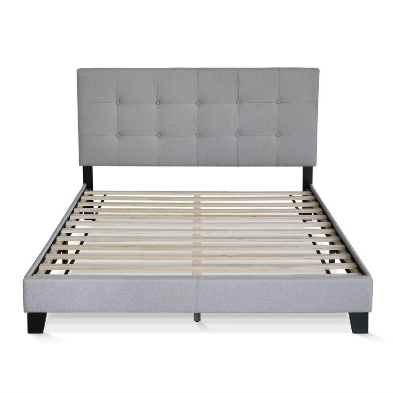 Furinno Laval Button Tufted Bed Frame, 12PC Slat Style, Glacier, 4 of 9